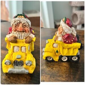 Vintage David Frykman Santa In Yellow Dump Truck Figurine 90s Christmas Holiday